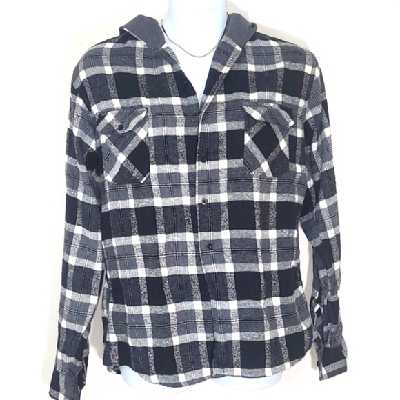 Blue Gear Flannel Hoodie Shirt button-down Plaid Shacket Long sleeve XL - Picture 1 of 3